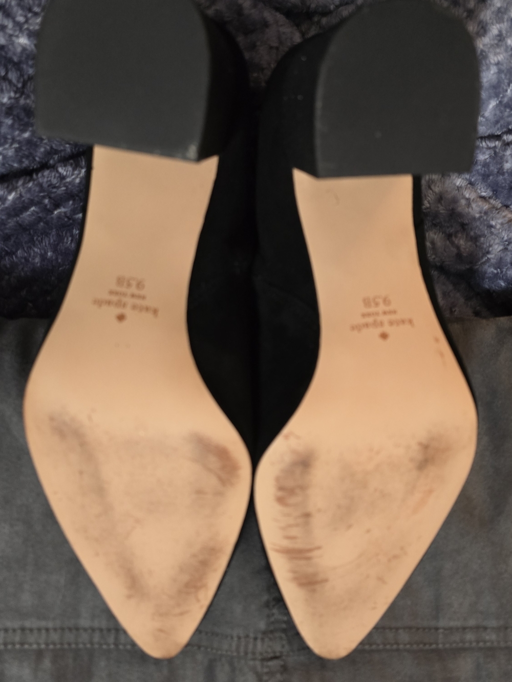 kate spade Black Suede Ankle Booties with Glitter Block Heel. - Picture 5 of 8